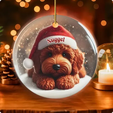 Red Cavapoo snow globe ornament personalized Nugget